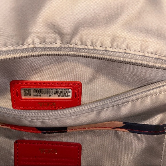 RARE Red Satin Tumi Voyager Luggage Quality Backpack with Gold Trim! - Picture 16 of 17